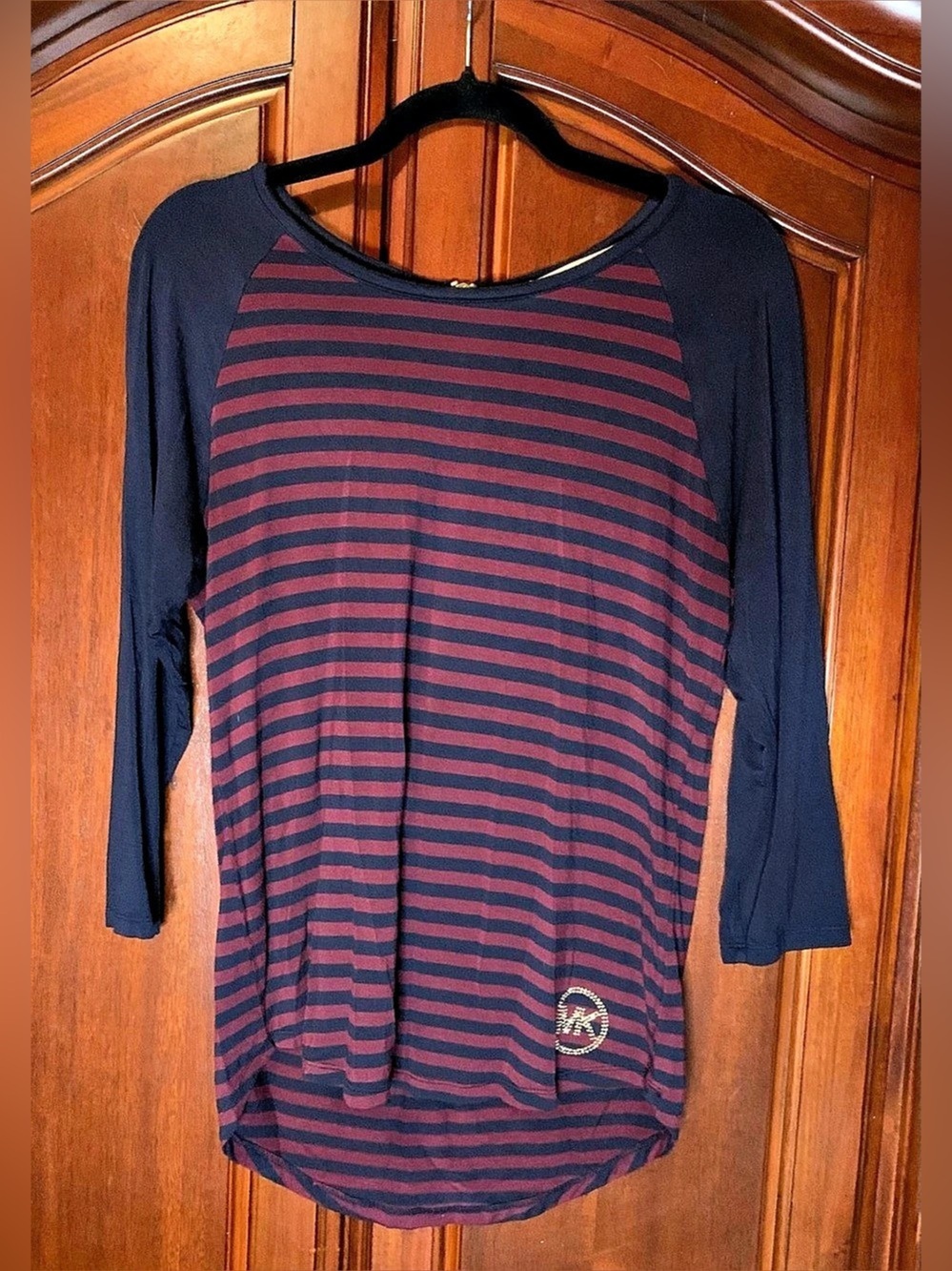 Michael Kors Striped Long Sleeve Top in Blue & Red Size Medium